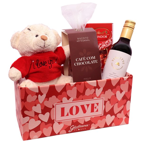 Cesta Love com Espumante e Urso e Lindt