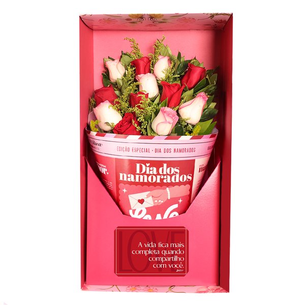 Buquê de 12 Rosas no Box Dia dos Namorados