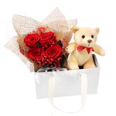 Box com Rosas Encantadas e Ursinho Leleco