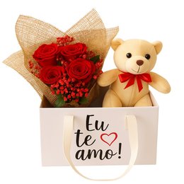 Imagem de Box com Rosas Encantadas e Ursinho Leleco