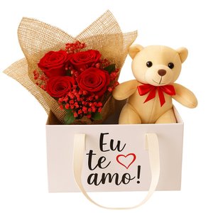 Imagem de Box com Rosas Encantadas e Ursinho Leleco