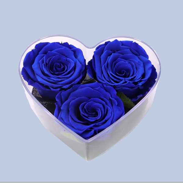 Box Crystal Coração com Rosas Encantadas Azul