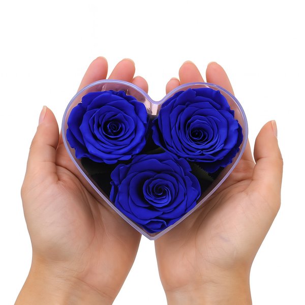 Box Crystal Coração com Rosas Encantadas Azul