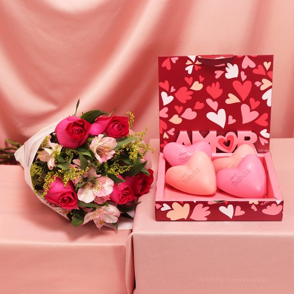 Buquê Encanto Pink e Presente Natura Todo Dia