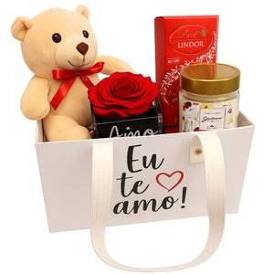 Imagem de Box Rosa Encantada Amo Você e Bombons Lindt e Vela Encontro Floral Giuliana Flores