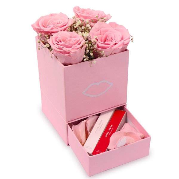 Rosas Encantadas Cor de Rosa no Box e Kit Boca Rosa