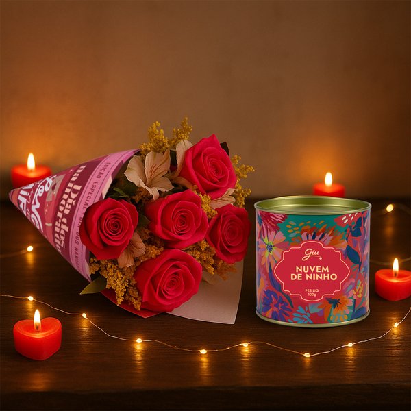 Buquê Encanto Pink Namorados e Biscoito Nuvem de Ninho - Giuliana Flores