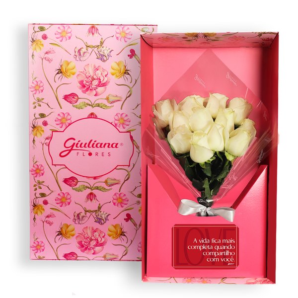 Buquê de 12 Rosas Brancas no Box Dia dos Namorados
