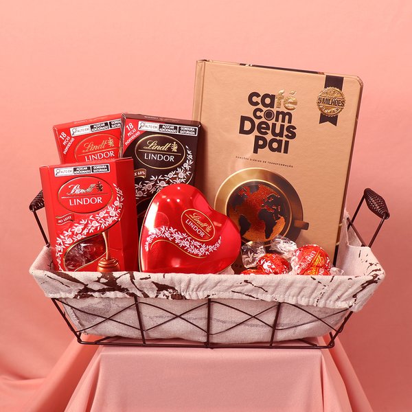 Cesta de Chocolates Lindt e Livro Café com Deus Pai