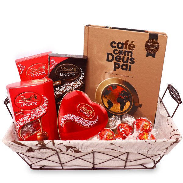 Cesta de Chocolates Lindt e Livro Café com Deus Pai