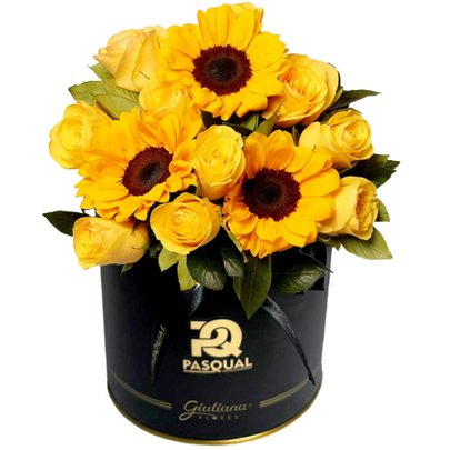 Girassóis e Rosas Amarelas no Box Personalizado Pasqual - Corp