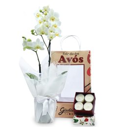 Imagem de Mini Rara Branca e Vela Aromática Giuliana Flores para Avós