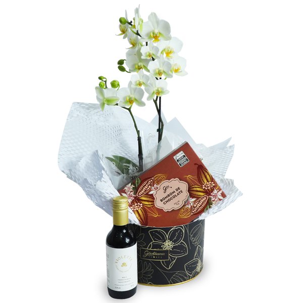 Kit Mini Rara Branca e Vinho Violette e Bombom Giuliana Flores