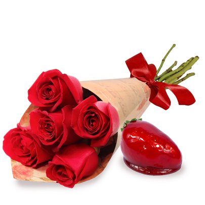 Buquê Partitura de Rosas Vermelho e Morango do Amor