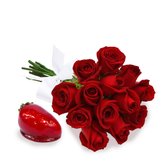 Buquê de 12 Rosas Vermelhas e Morango do Amor