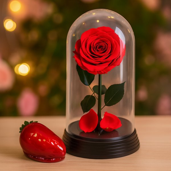 Bela Rosa Encantada Vermelha e Morango do Amor