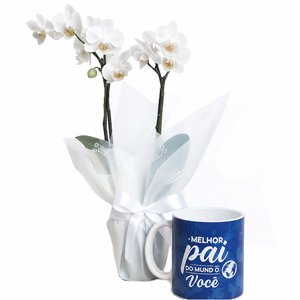 Imagem de Mini Orquídea Rara Branca na Caneca