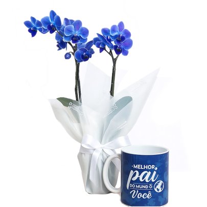 Mini Orquídea Rara Azul na Caneca