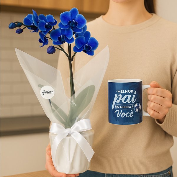 Mini Orquídea Rara Azul na Caneca