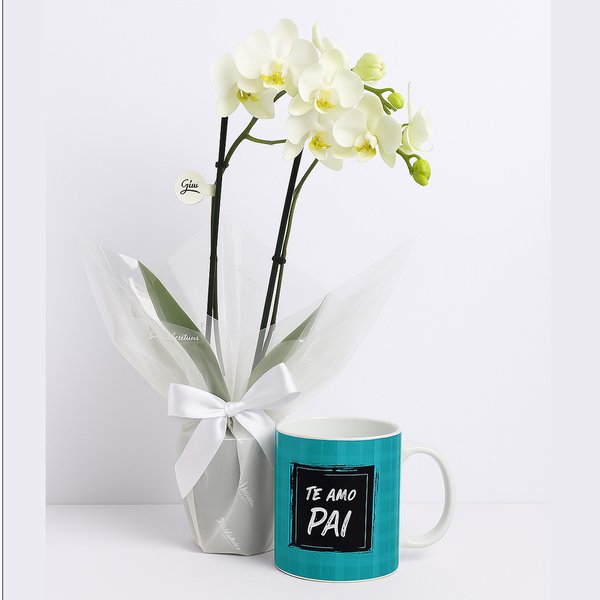 Mini Orquídea Rara branca na caneca