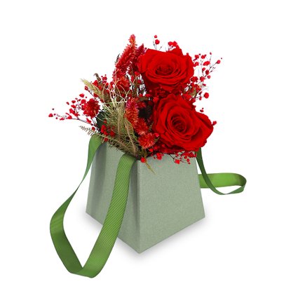 Mini Bag 2 Rosas Encantadas Vermelhas e Flores Secas