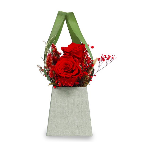 Mini Bag 2 Rosas Encantadas Vermelhas e Flores Secas