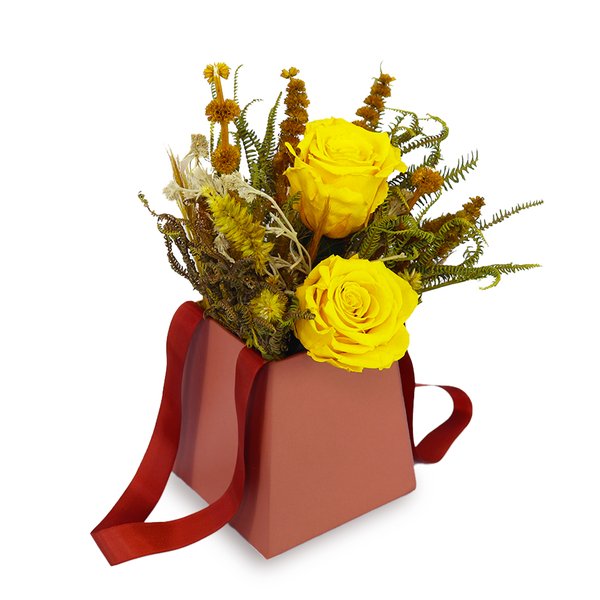 Mini Bag 2 Rosas Encantadas Amarelas e Flores Secas