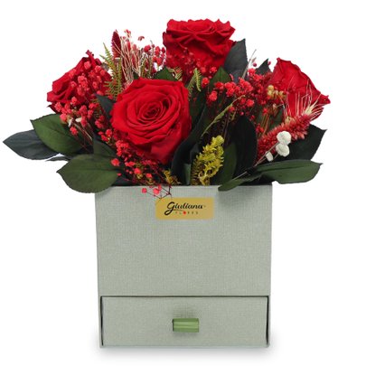 Box Surpresa 5 Rosas Encantadas Vermelhas