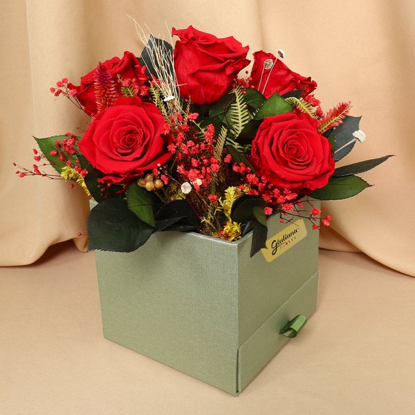 Box Surpresa 5 Rosas Encantadas Vermelhas