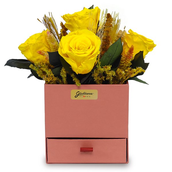 Box Surpresa 5 Rosas Encantadas Amarelas
