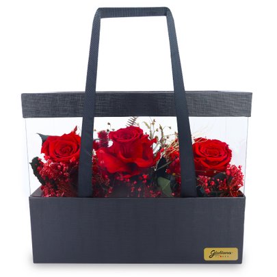 Sofisticada Rosas Encantadas Vermelhas e Flores Secas