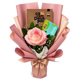 Imagem de Rosa Cor de Rosa Suave com Livro Café com Deus Pai e Chocolate