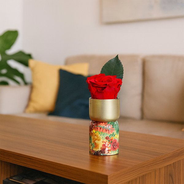 Mini Vaso Florido com  Rosa Encantada Vermelha
