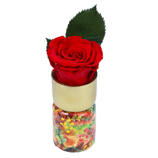 Mini Vaso Florido com  Rosa Encantada Vermelha