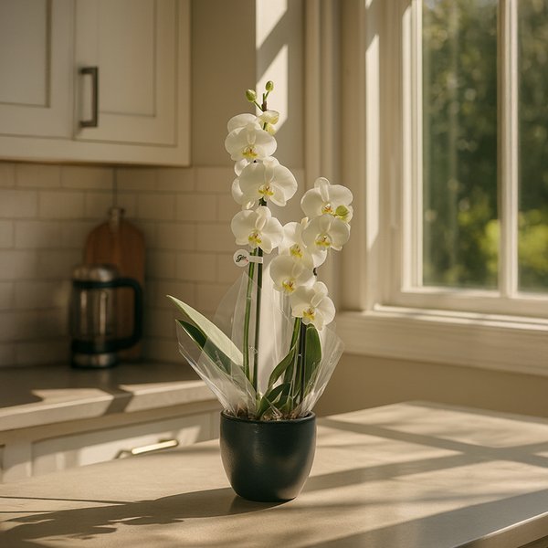 Orquídea Branca no Vaso de Cerâmica