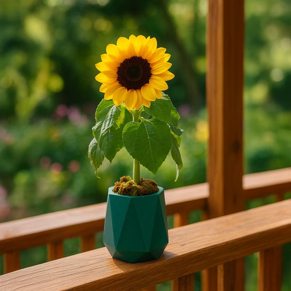 Girassol Plantado no Vaso Relevo Verde