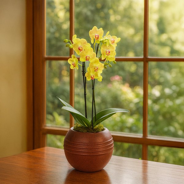 Deslumbrante Mini Orquídea Plantada no Vaso Rústico