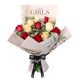 Imagem de Buquê de Rosas Vermelhas e Champanhe - Amor no Jornal