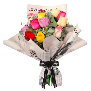 Imagem de Buquê de Rosas Coloridas - Amor no Jornal