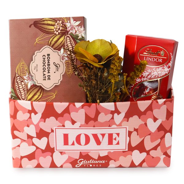 Cesta Love com Bombons Lindt e Giuliana Flores