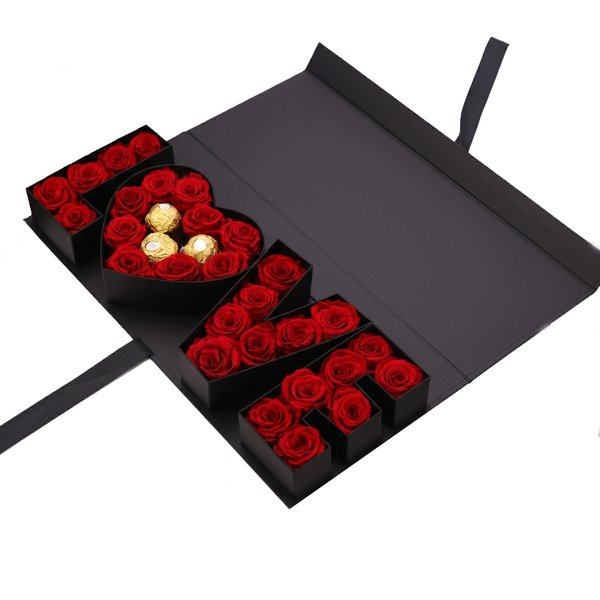 Caixa Love Luxo com Rosas Encantadas e Ferrero Rocher