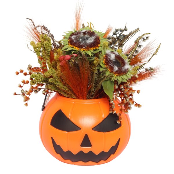 Arranjo de Halloween Flores na Abóbora