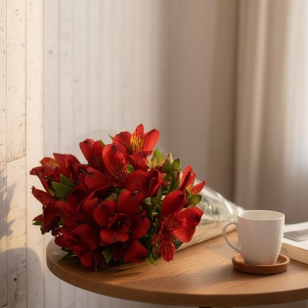 Buquê de Astromélias Vermelhas com 10 Unidades