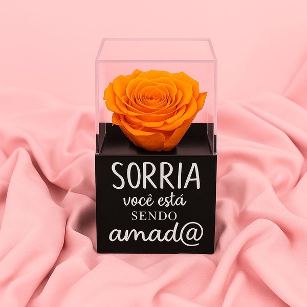 Rosa Encantada Laranja na Caixinha