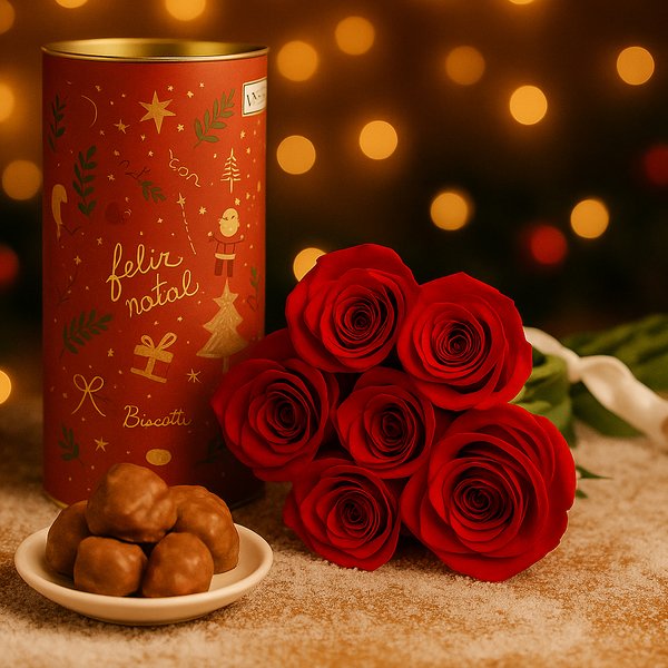 Buquê de 6 Rosas Vermelhas e Pedaccio Biscoitê
