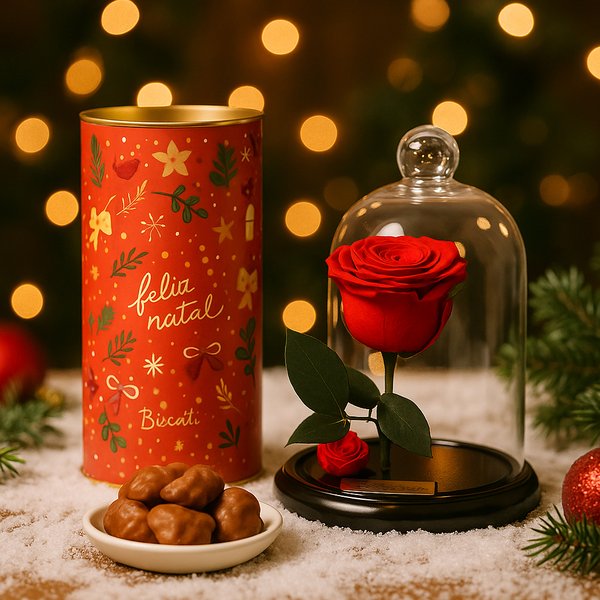 Mini Rosa Encantada Vermelha e Pedaccio Biscoitê