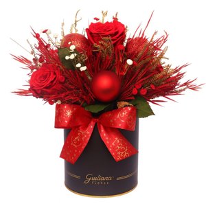 Imagem de Arranjo Natalino Vermelho com Flor Seca e Rosa Encantada