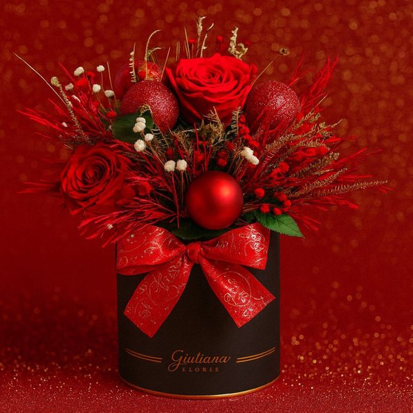 Arranjo Natalino Vermelho com Flor Seca e Rosa Encantada