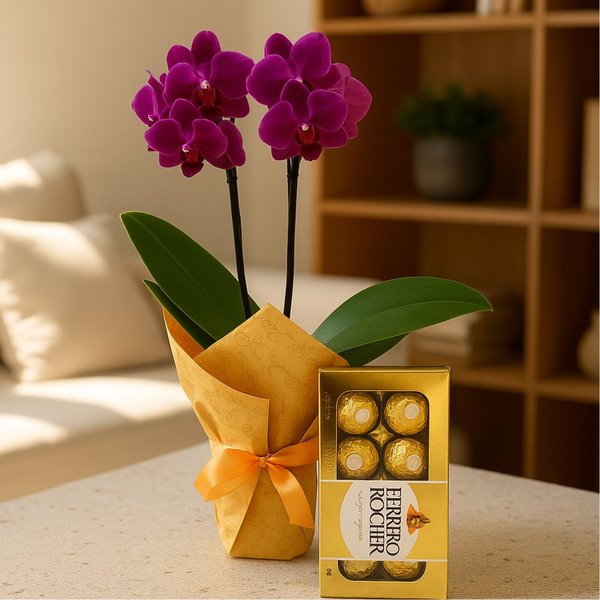 Mini Orquídea Rara Lilás e Ferreiro Rocher