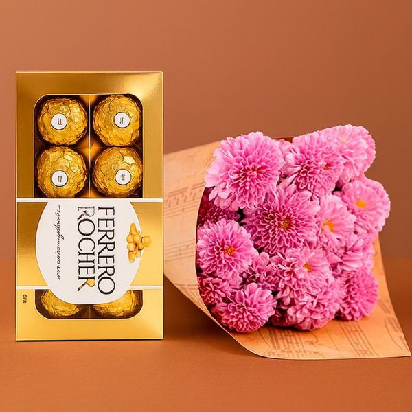 Buquê Partitura de Pinóquio Lilás e Ferrero Rocher